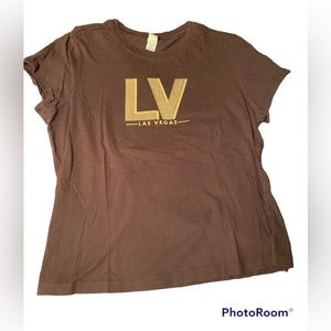 Vegas brown with gold sparkle cap sleeve tee shirt, Large